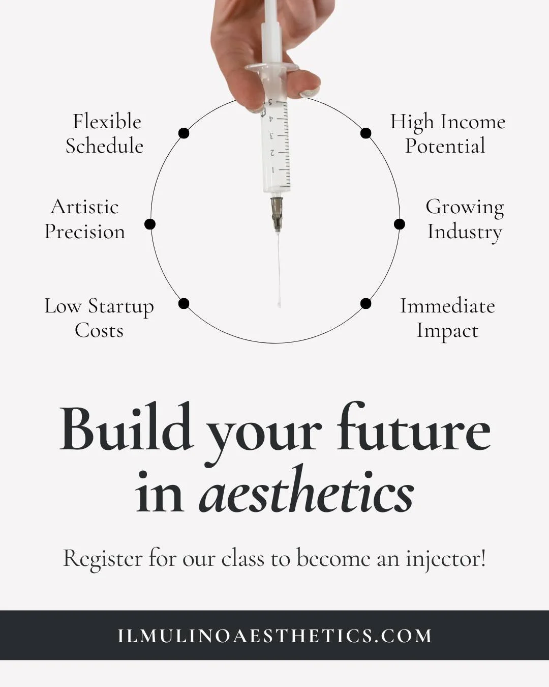 At ll Mulino Aesthetics Academy, you're training hands-on, under physician supervision, with real patients &mdash; the way it should be done.

With 30+ years of combined experience behind this program, we built the kind of training we'd want for ours