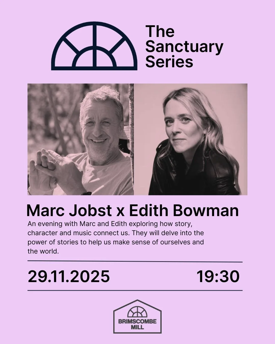 Two new Sanctuary Series evenings just announced.
Join us in The Sanctuary Space for conversations that move, challenge and connect in November and December.

🎬 Edith Bowman x Marc Jobst - 29.11.25
Stories that make us feel at home in the world.

🌍
