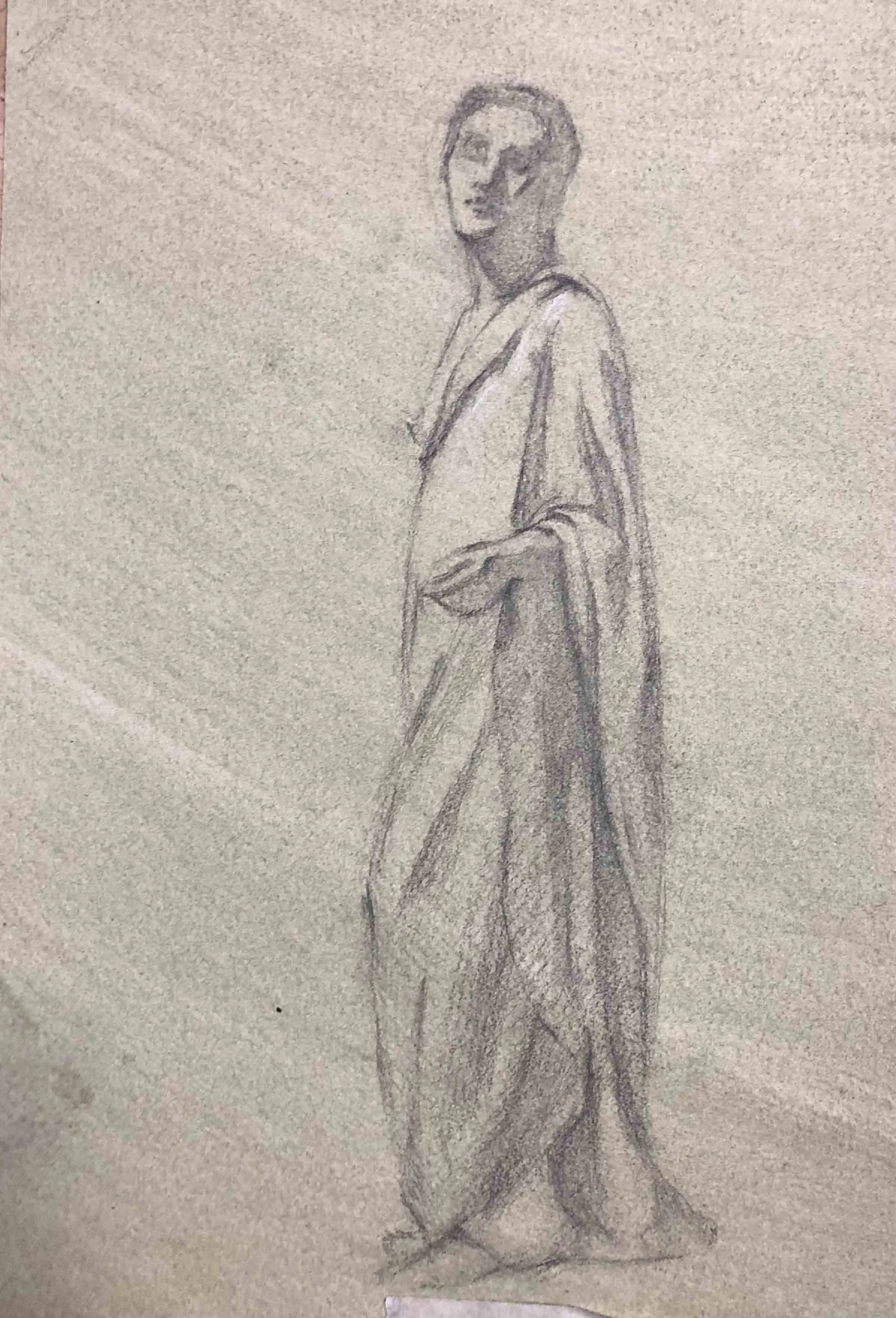 Drapery study #1, 20x28cm, graphite on hand-toned green paper, 2025