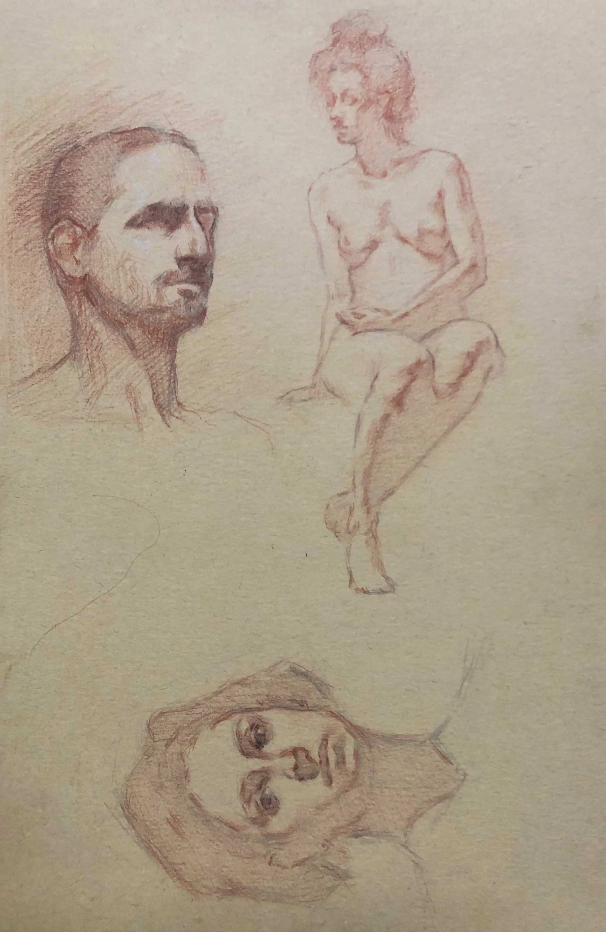 Miscellaneous studies, sanguine and sepia on toned paper, 21.5x35cm, 2025 