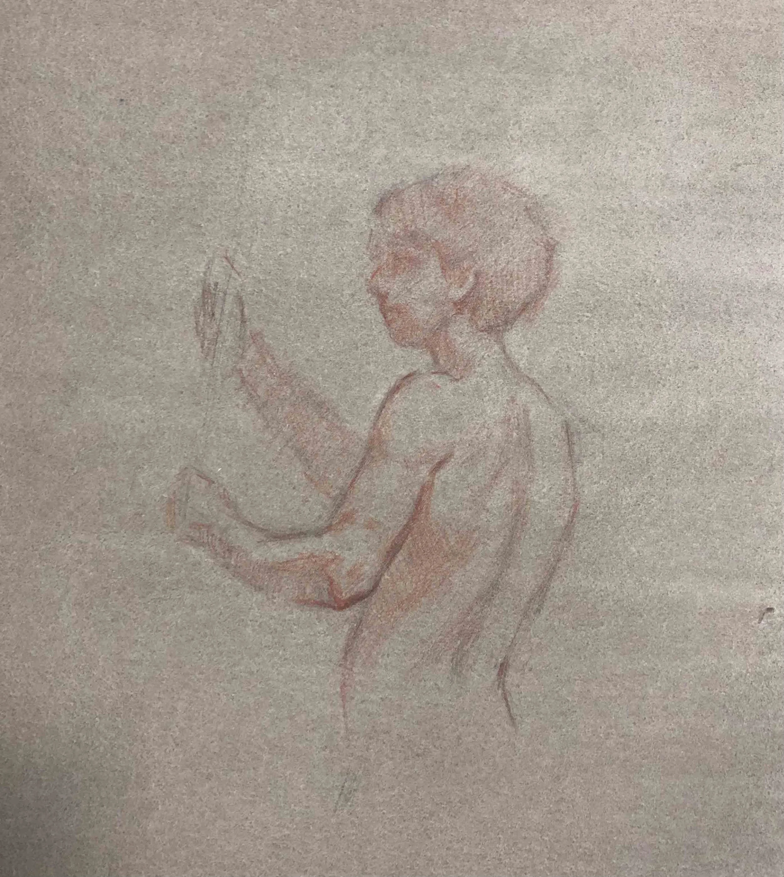 Sketch in sanguine, sanguine on hand-toned paper, 20x21cm, 2025