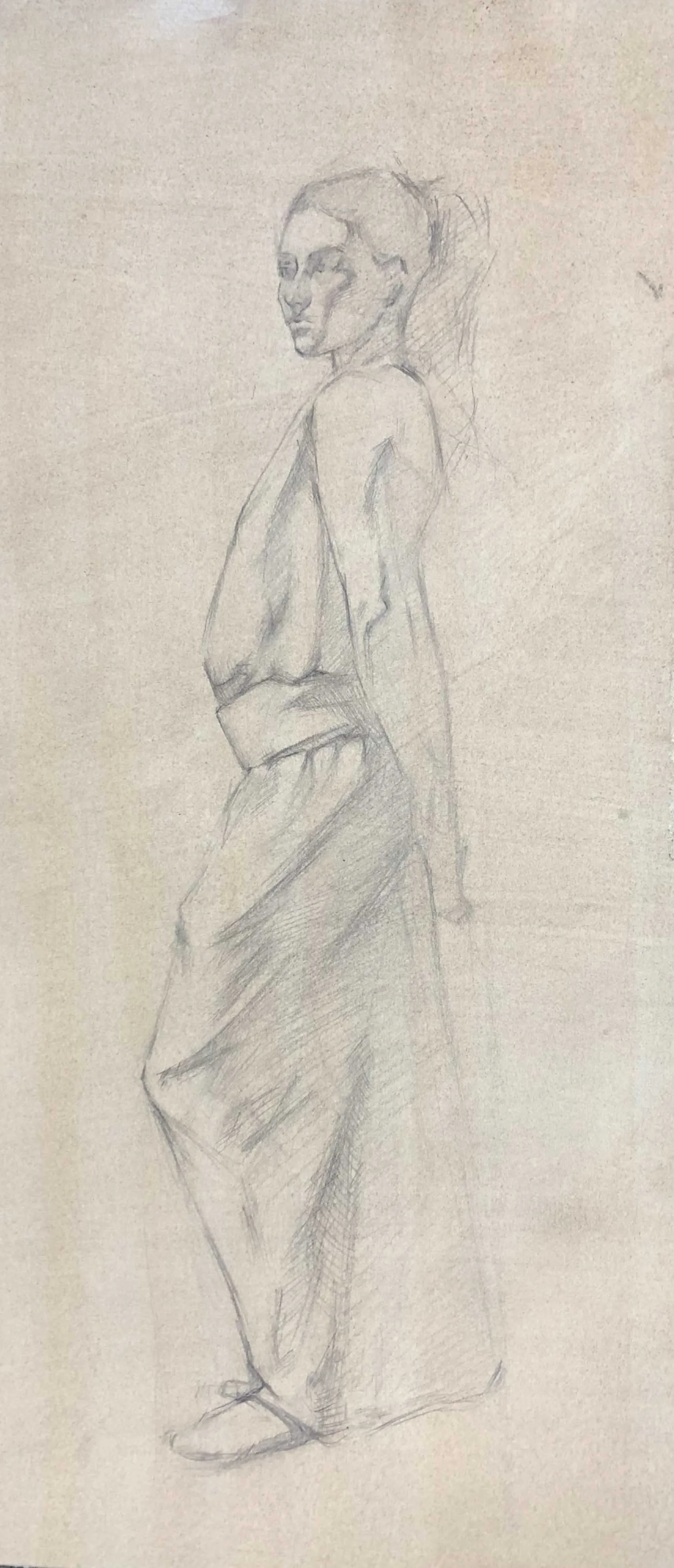 Drapery study #2, graphite on hand-toned paper, 17x37cm, 2025