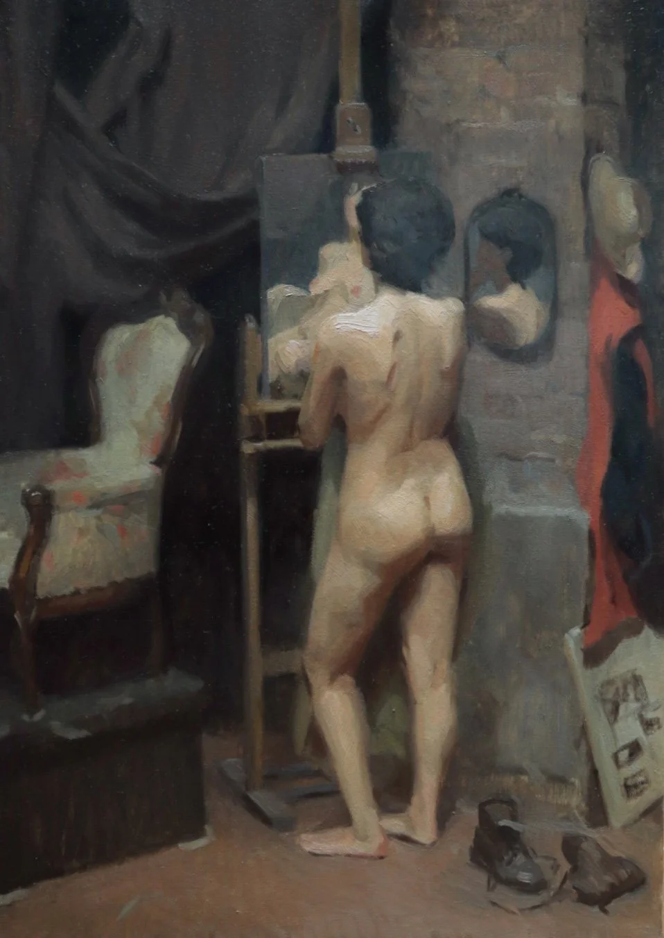 In the studio, oil on panel, 50x70cm,  2024