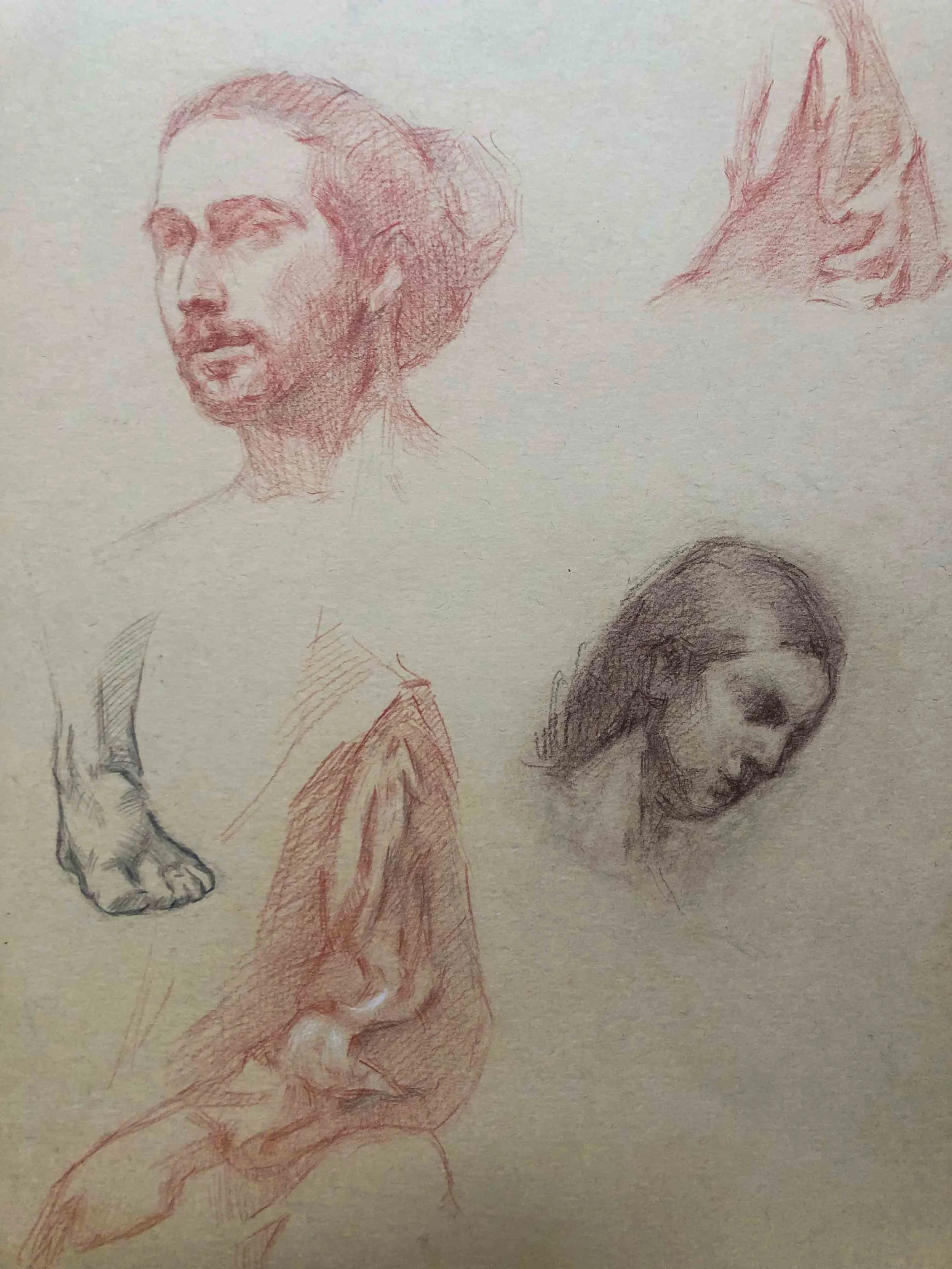 Miscellaneous studies, mixed media on toned paper, 28x35cm, 2025