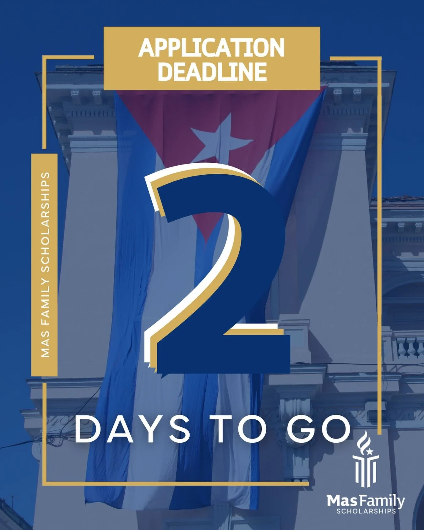 We&rsquo;re 2 days away from our application deadline! ⏳🎓

Be sure to make any last minute changes before you submit your application on the 31st! 

#MasFamilyScholarships #ForgingLeadersForAFreeSociety #FinancialAid #CollegeBound #Scholarship