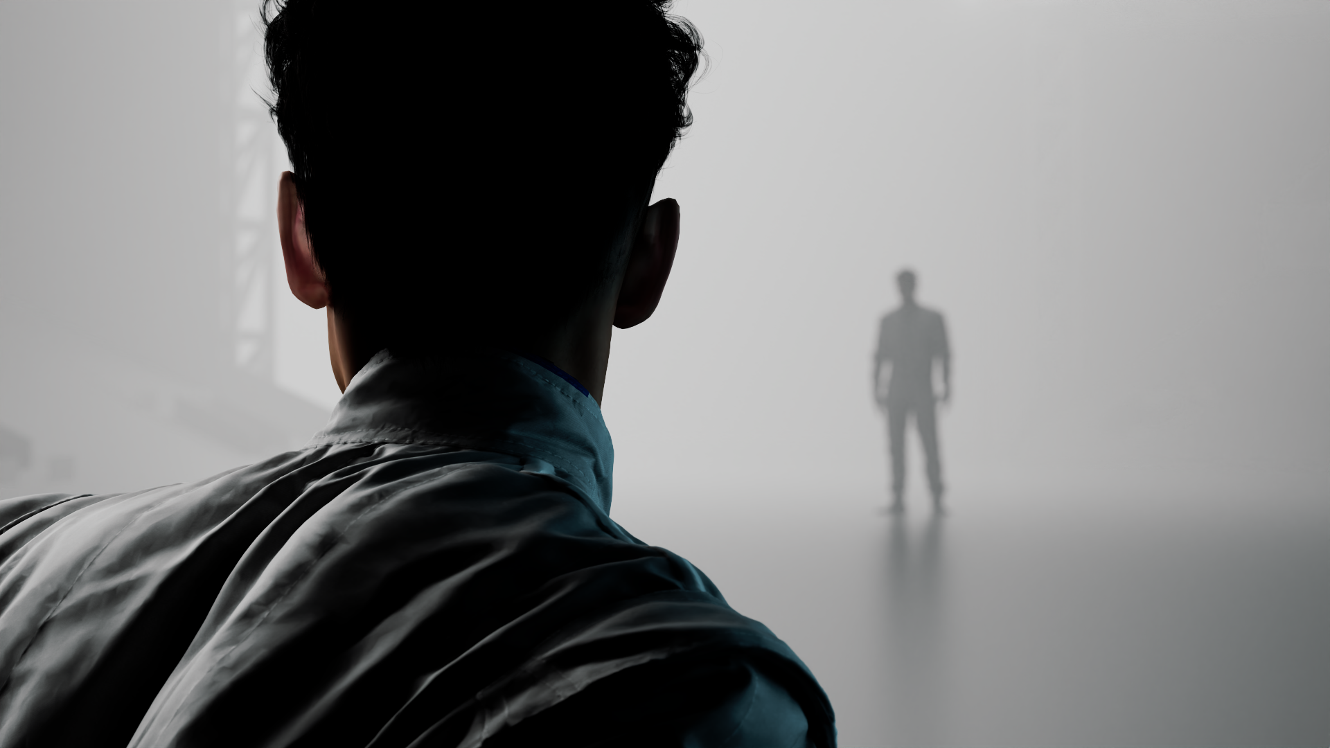 Driver silhouetted facing a figure in mist, Formula 1 2026 opening titles, 3D production by DissEmbargo