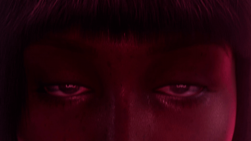 Echoic character face in red light, Echoic Soundgasm launch film by DissEmbargo