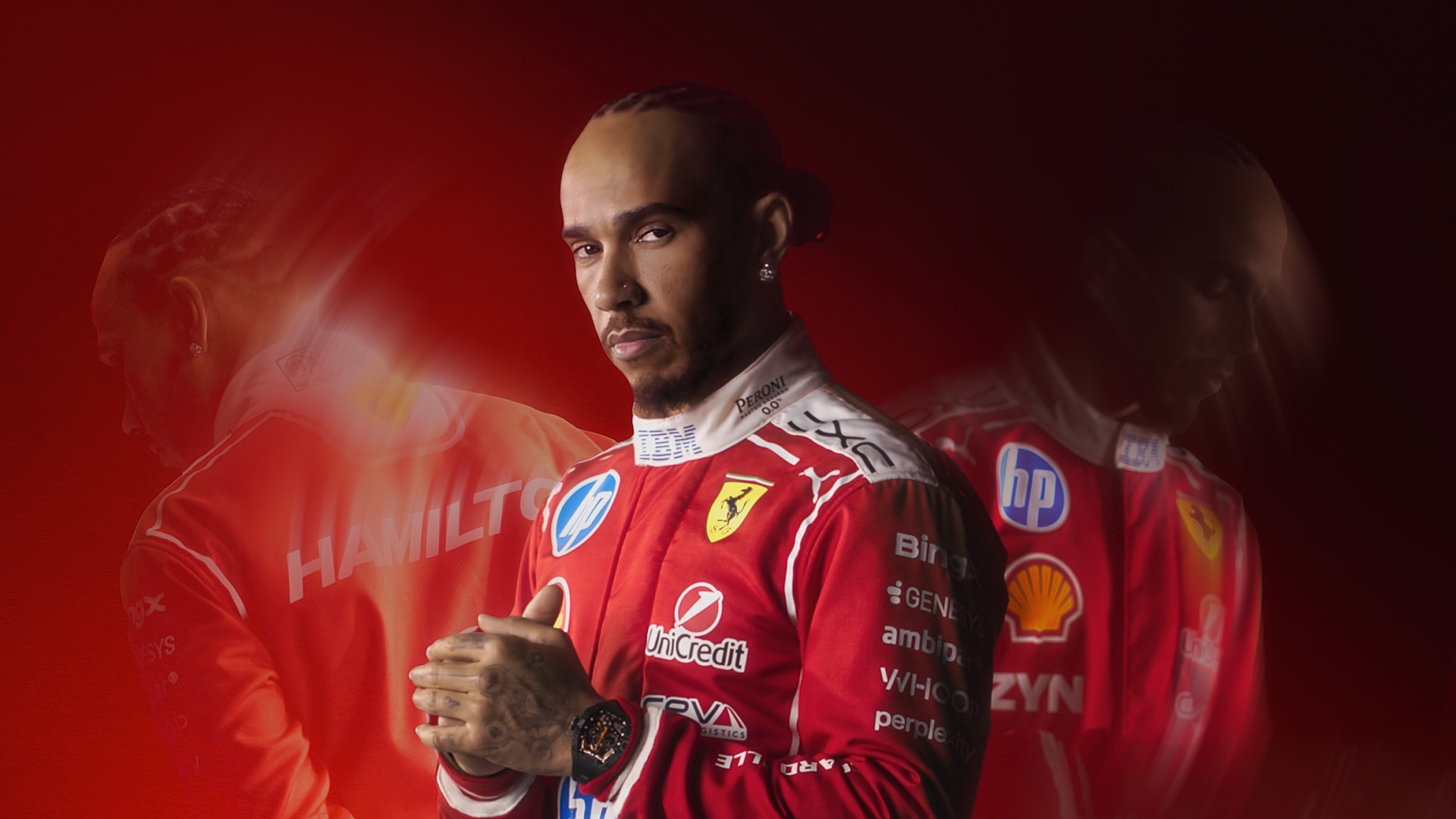 Lewis Hamilton in Ferrari race suit, Formula 1 2026 opening titles, 3D production by DissEmbargo