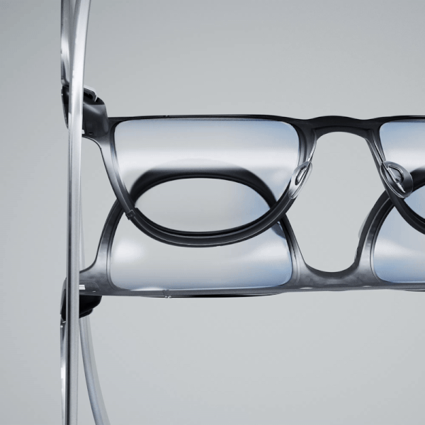 Translucent glasses frame detail, Even Realities smart glasses CGI by DissEmbargo