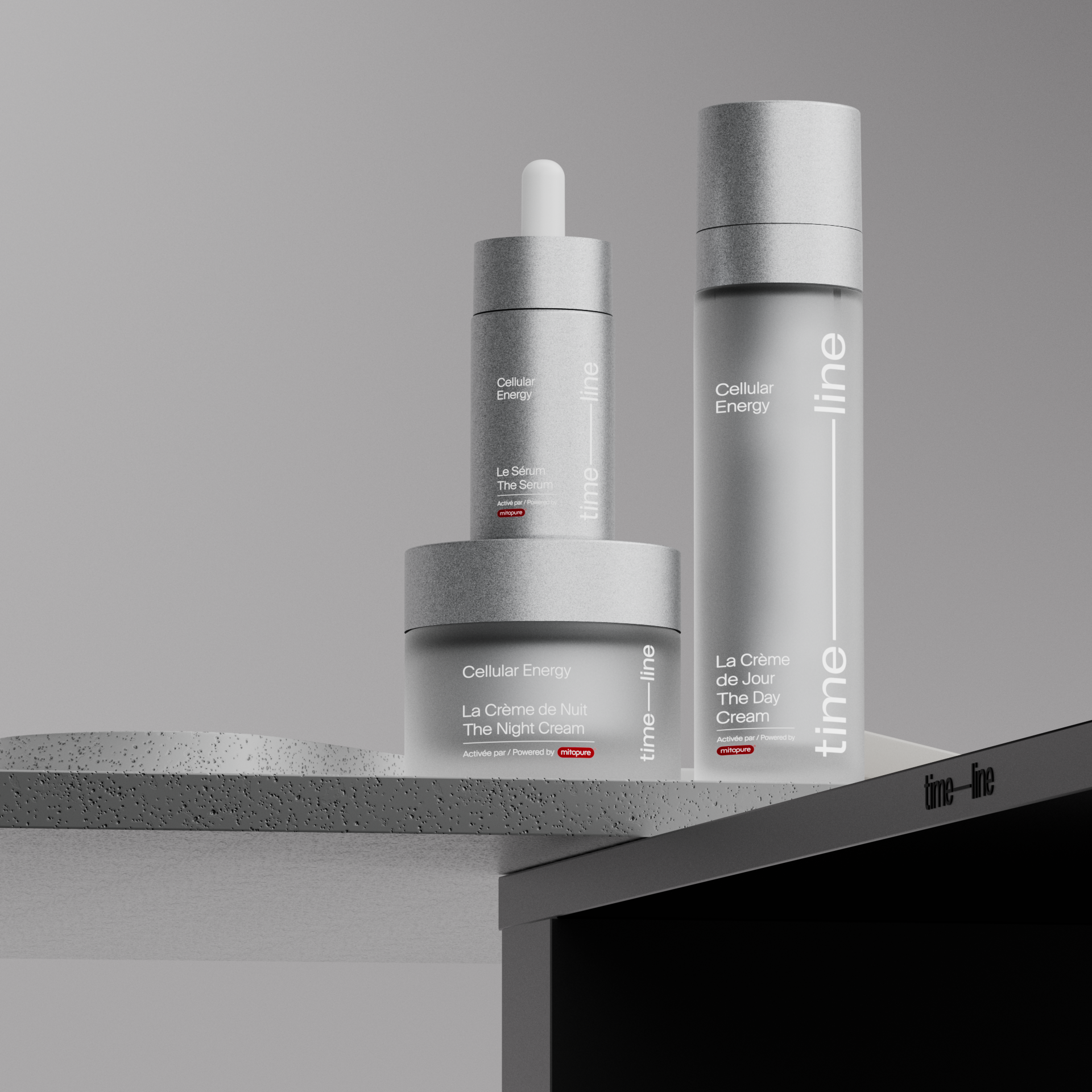 Timeline products on a lab bench, Timeline Cure CGI animation by DissEmbargo for Timeline Nutrition