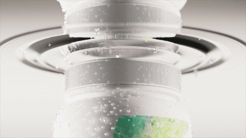 Green creatine particles inside a glass, Thorne creatine CGI campaign by DissEmbargo