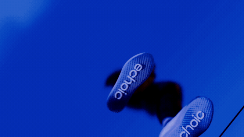 Echoic headphones floating in blue, Echoic Soundgasm launch film by DissEmbargo