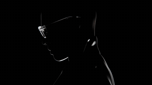 Figure wearing glasses in pale light, Even Realities smart glasses CGI by DissEmbargo