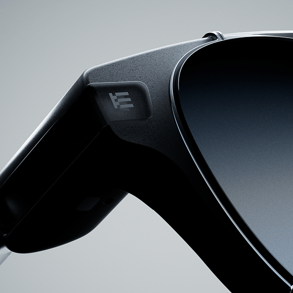 Glasses frame edge over dark lens, Even Realities smart glasses CGI by DissEmbargo
