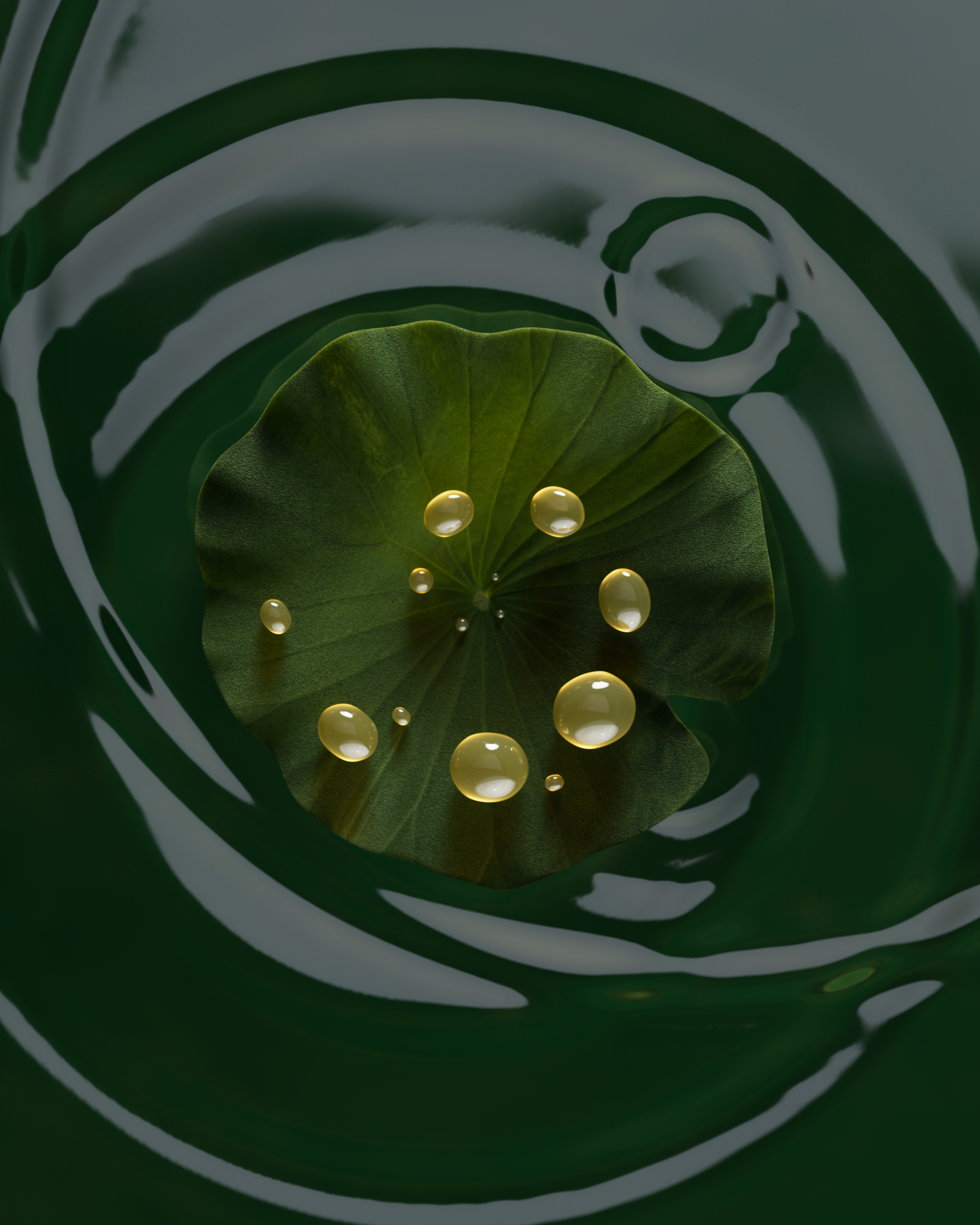 Serum droplets seen from above in ripples, Prose scalp serum CGI launch film by DissEmbargo