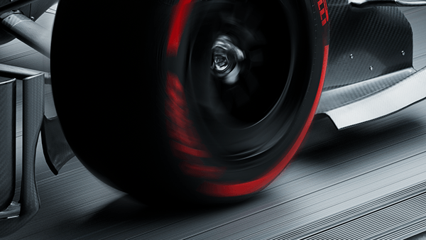 Close-up of an F1 tyre with red rim light, Formula 1 2026 opening titles, 3D production by DissEmbargo