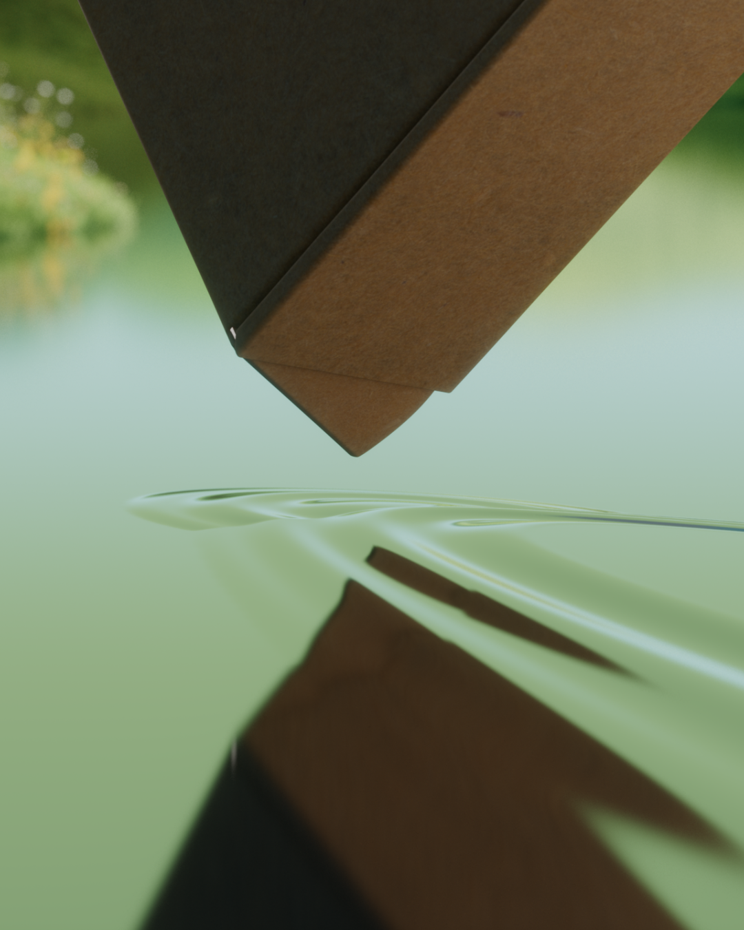 Prose box reflected in water, Prose scalp serum CGI launch film by DissEmbargo