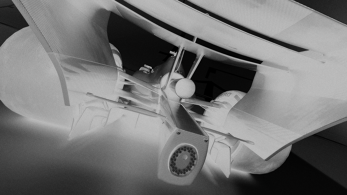 White X-ray style rear of the F1 car, Formula 1 2026 opening titles, 3D production by DissEmbargo