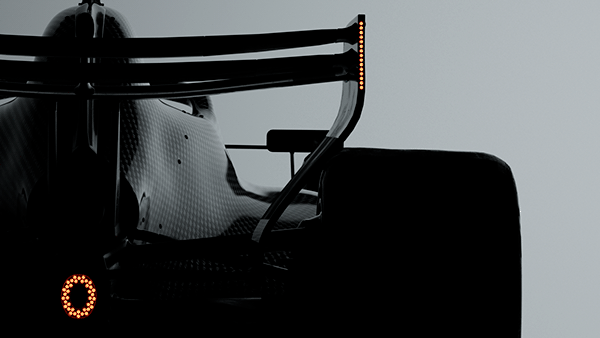 Rear wing and engine cover of the 2026 F1 car in grey, Formula 1 2026 opening titles, 3D production by DissEmbargo