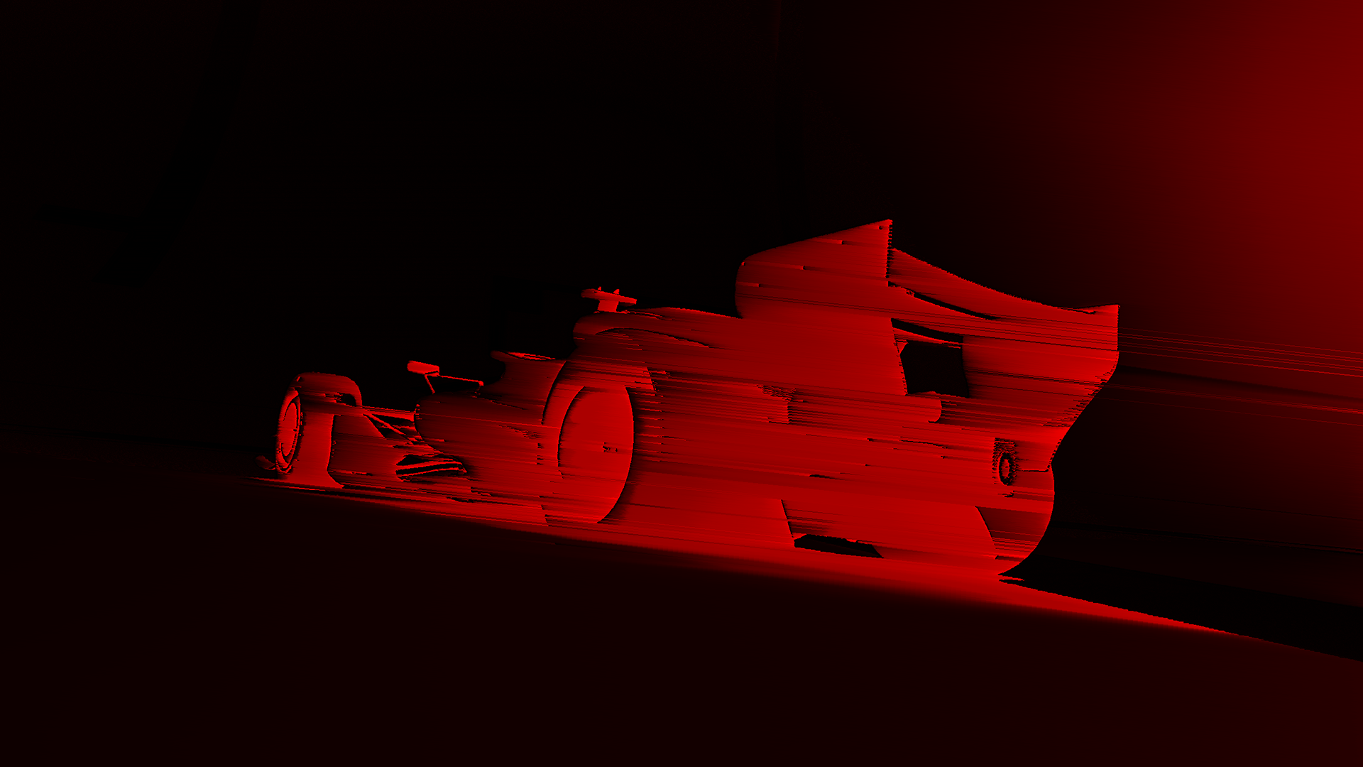 Red wireframe F1 car in darkness, Formula 1 2026 opening titles, 3D production by DissEmbargo