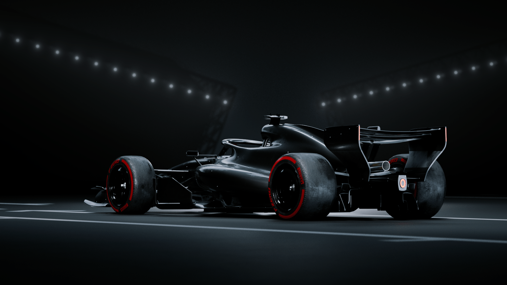 2026 F1 car in a dark studio with light rig, Formula 1 2026 opening titles, 3D production by DissEmbargo