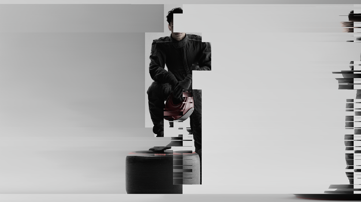 Driver suspended on a rig on white, Formula 1 2026 opening titles, 3D production by DissEmbargo