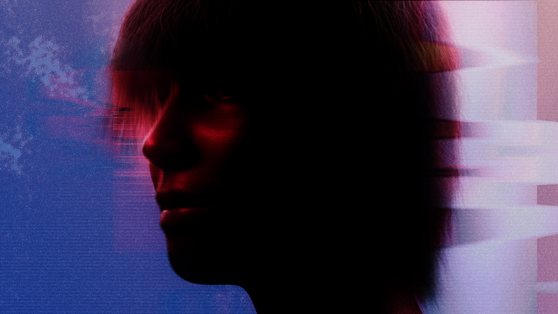 Echoic profile with blue and red glitch, Echoic Soundgasm launch film by DissEmbargo