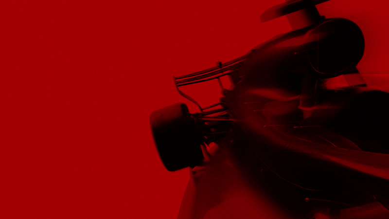 Red motion-blurred F1 car detail, Formula 1 2026 opening titles, 3D production by DissEmbargo