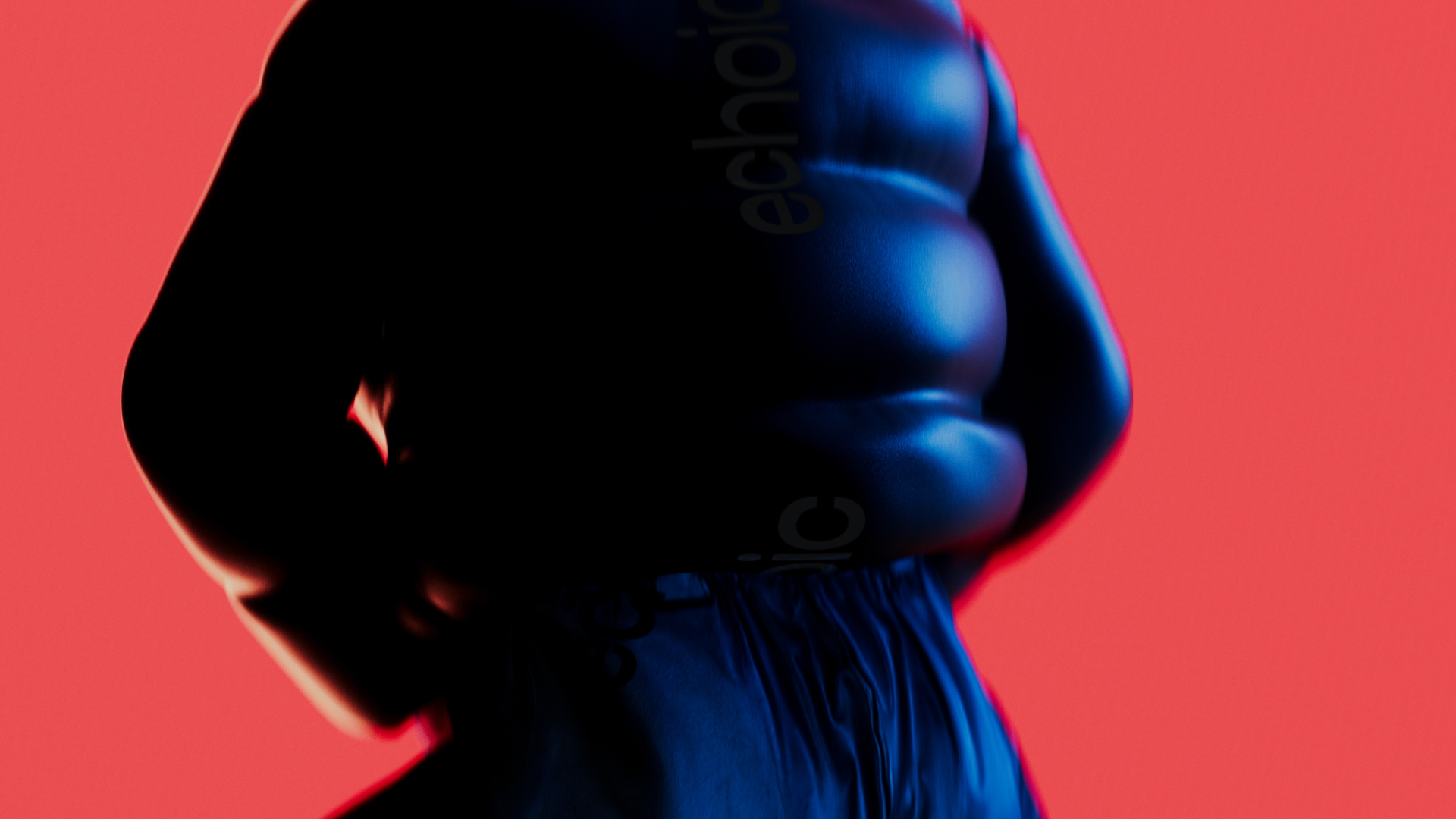 Echoic dancer torso on red, Echoic Soundgasm launch film by DissEmbargo