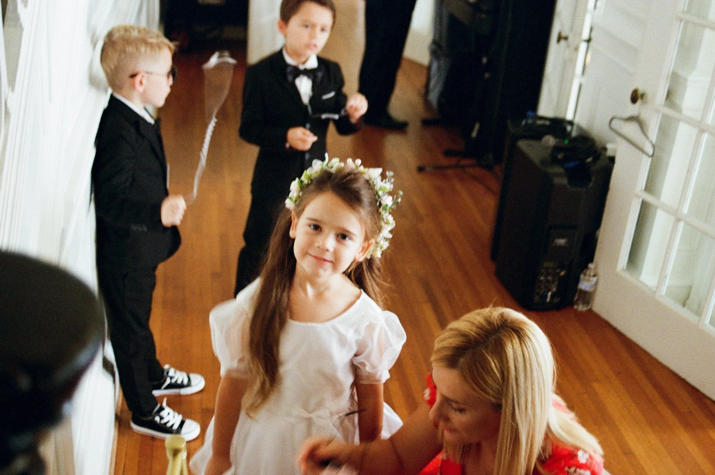 unposed photo of flower girl on fujifilm 35mm film