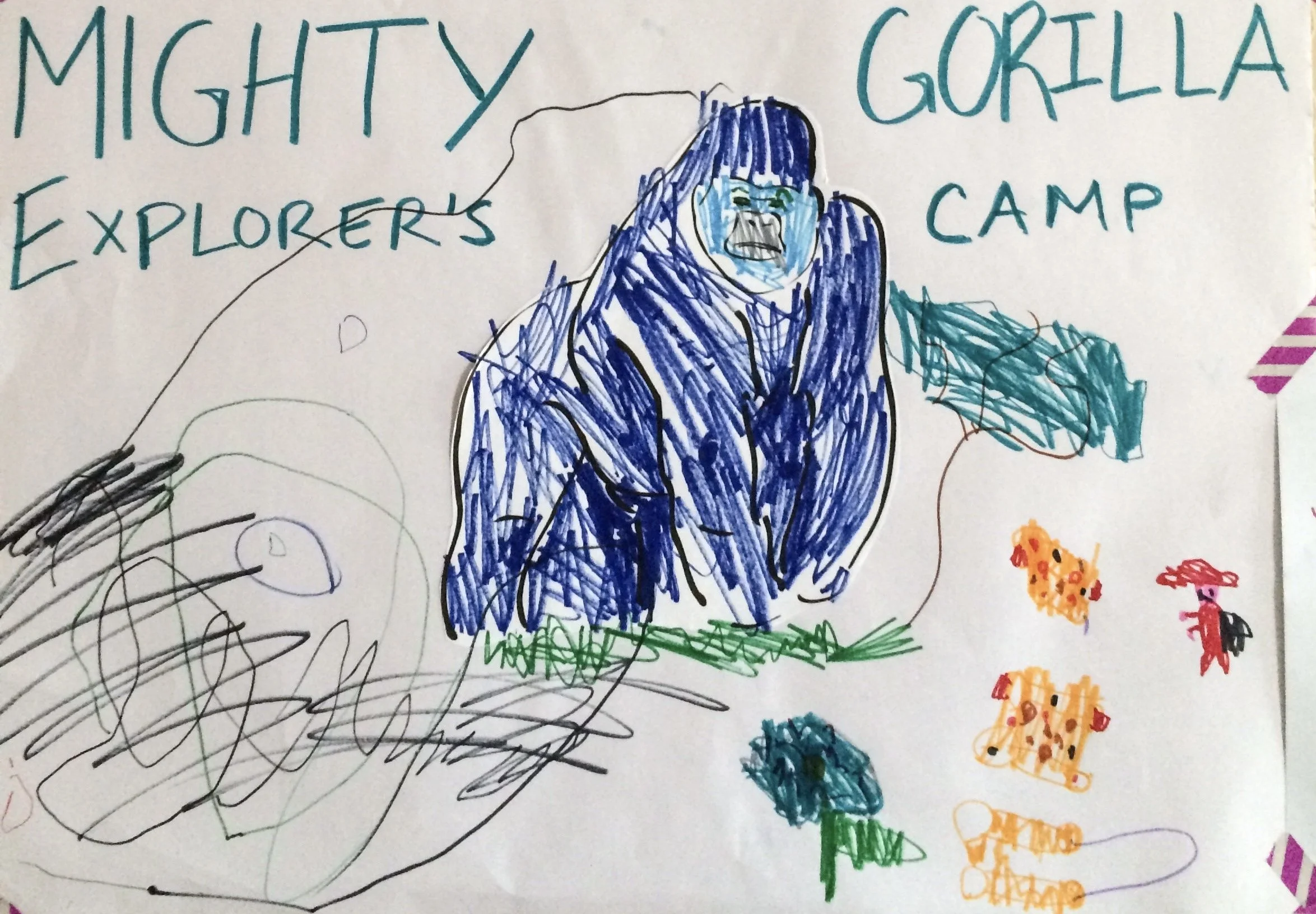 poster create by children saying "mighty gorilla explorer's camp"