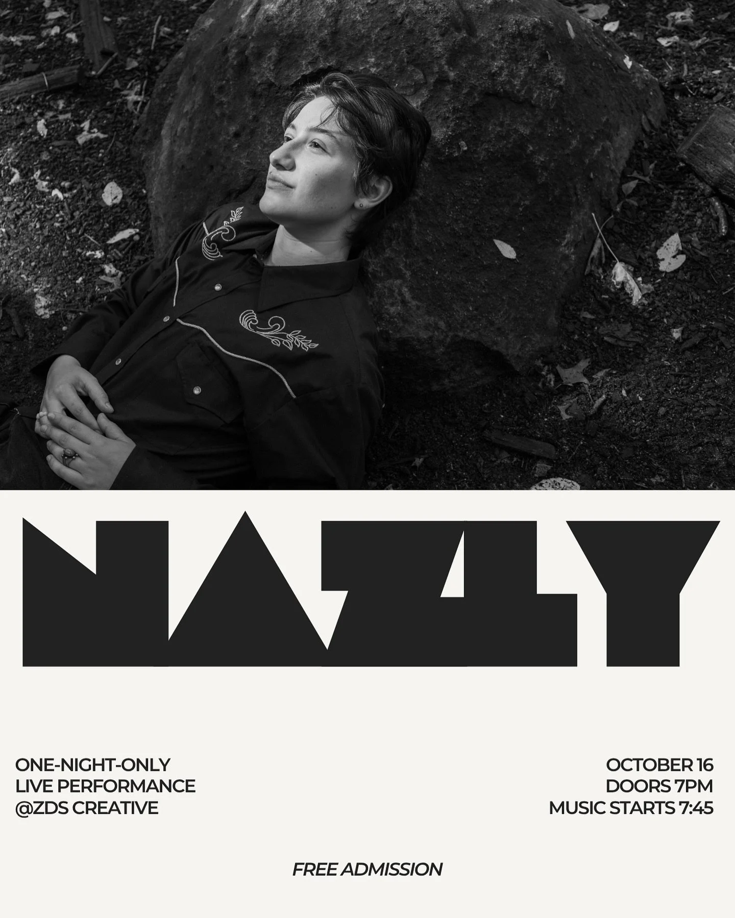 🗣️ We&rsquo;re hosting another FREE concert at our gallery 🗣️

Join us at 85 West Street in Greenpoint on October 16th for a live performance by @nazlyra 🔊

Doors at 7, music at 7:45. Free drinks, cool art, good music!! 

More deets at zdscreative