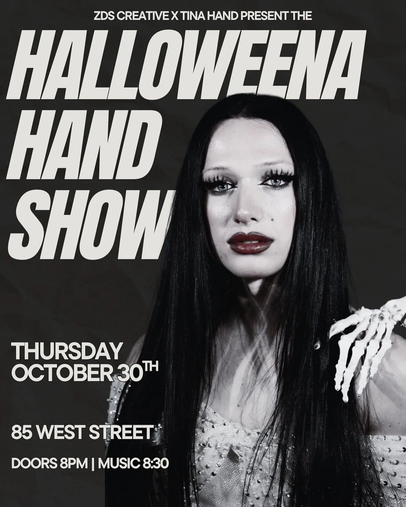 Our next (and final) pop up at 85 West Street: THE HALLOWEENA HAND SHOW ⭐️

Join us on October 30th for a spooky lil set by yours truly @tinacantdrive 🤍

Doors at 8, music starts 8:30! Free drinks, cool art to look at, hot people. All the usuals. Se
