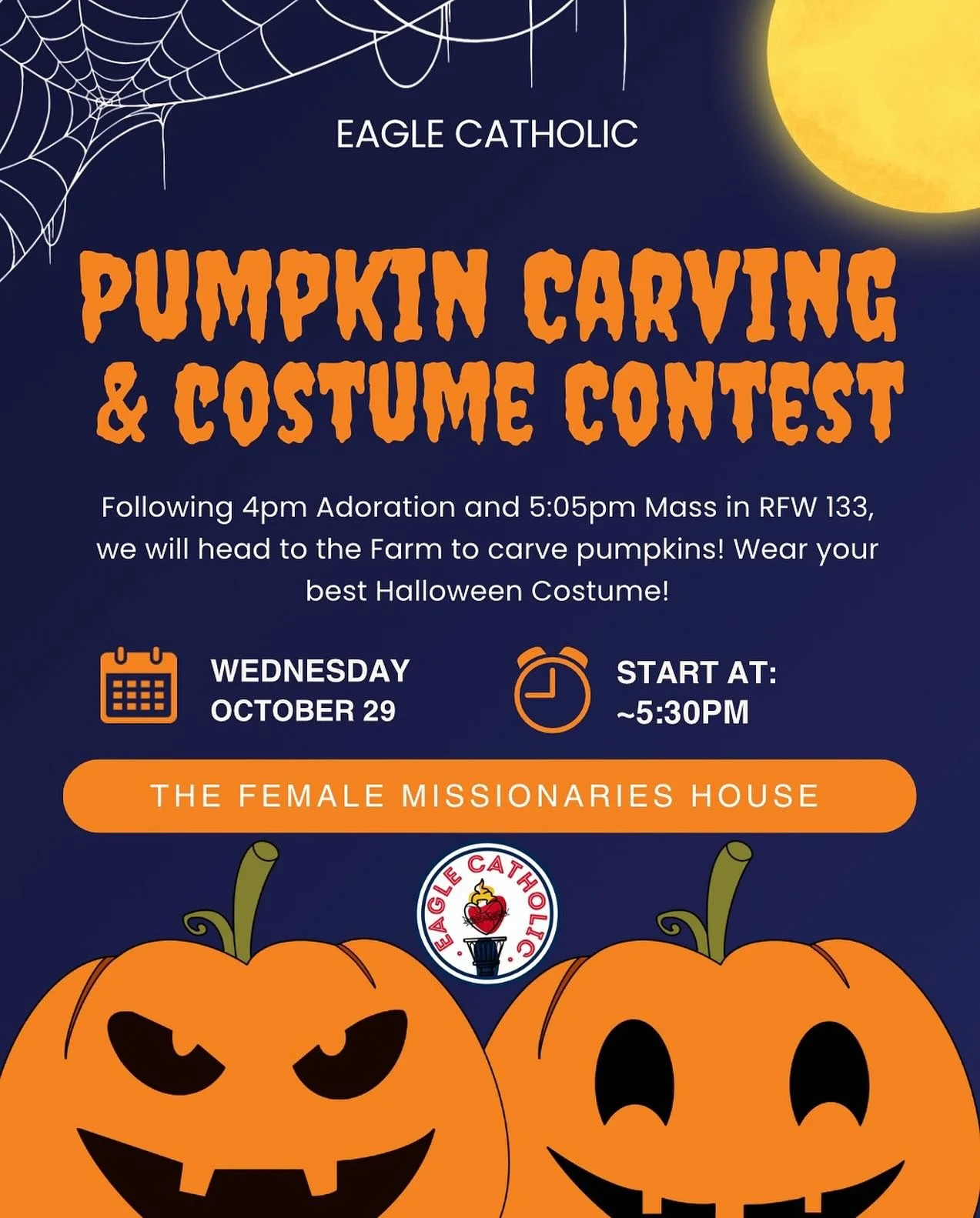 Wear your best Halloween costume tomorrow for our pumpkin carving contest!! We&rsquo;ll be at the Female Missionaries House (DM us if you need the address). See y&rsquo;all there🎃👻