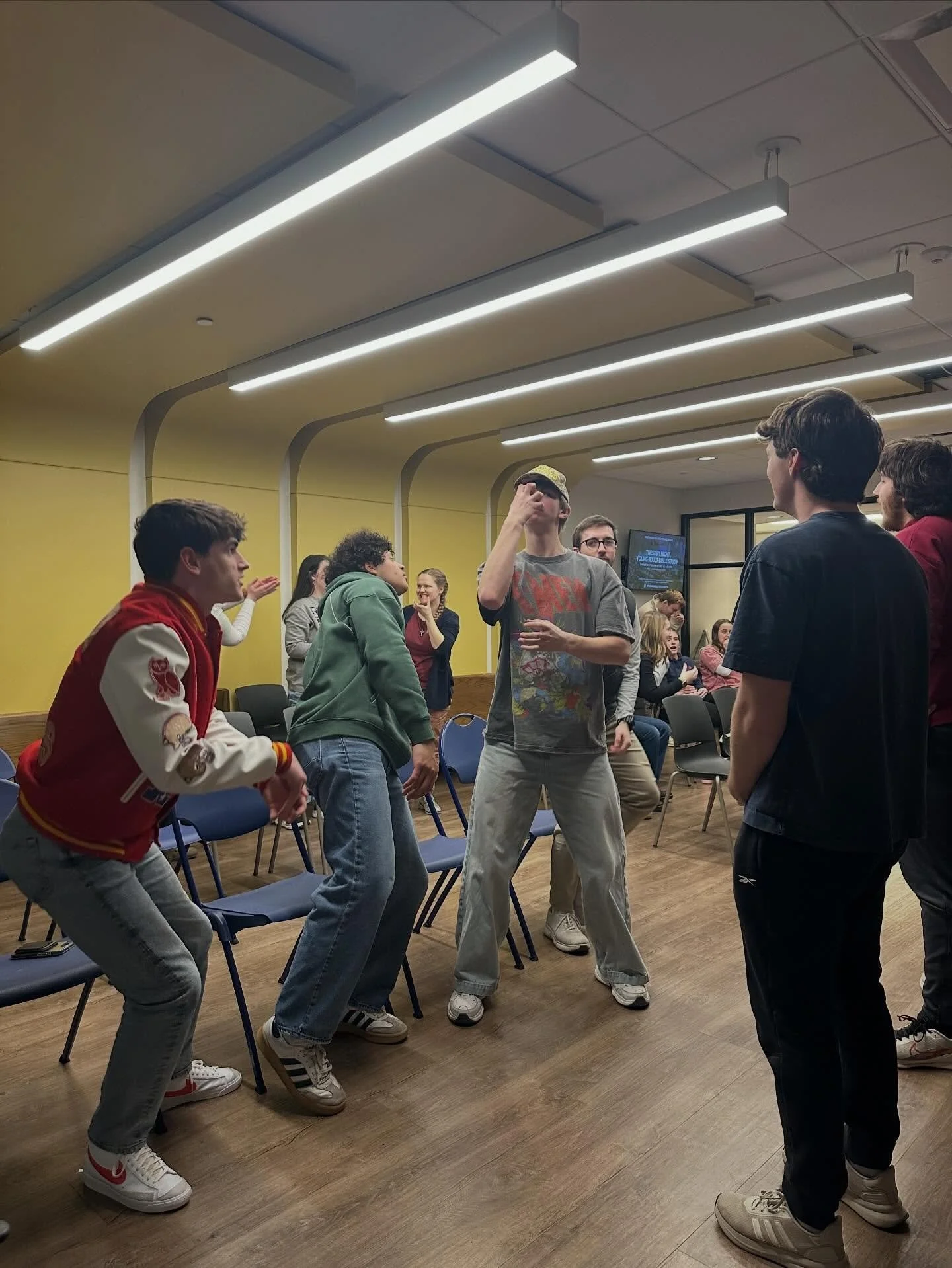 We had so much fun competing in reverse charades last night! Teams competed trying to get one of their teammates to guess the word/phrase from the Bible! Stay tuned for Bob Ross Painting night next Wednesday!