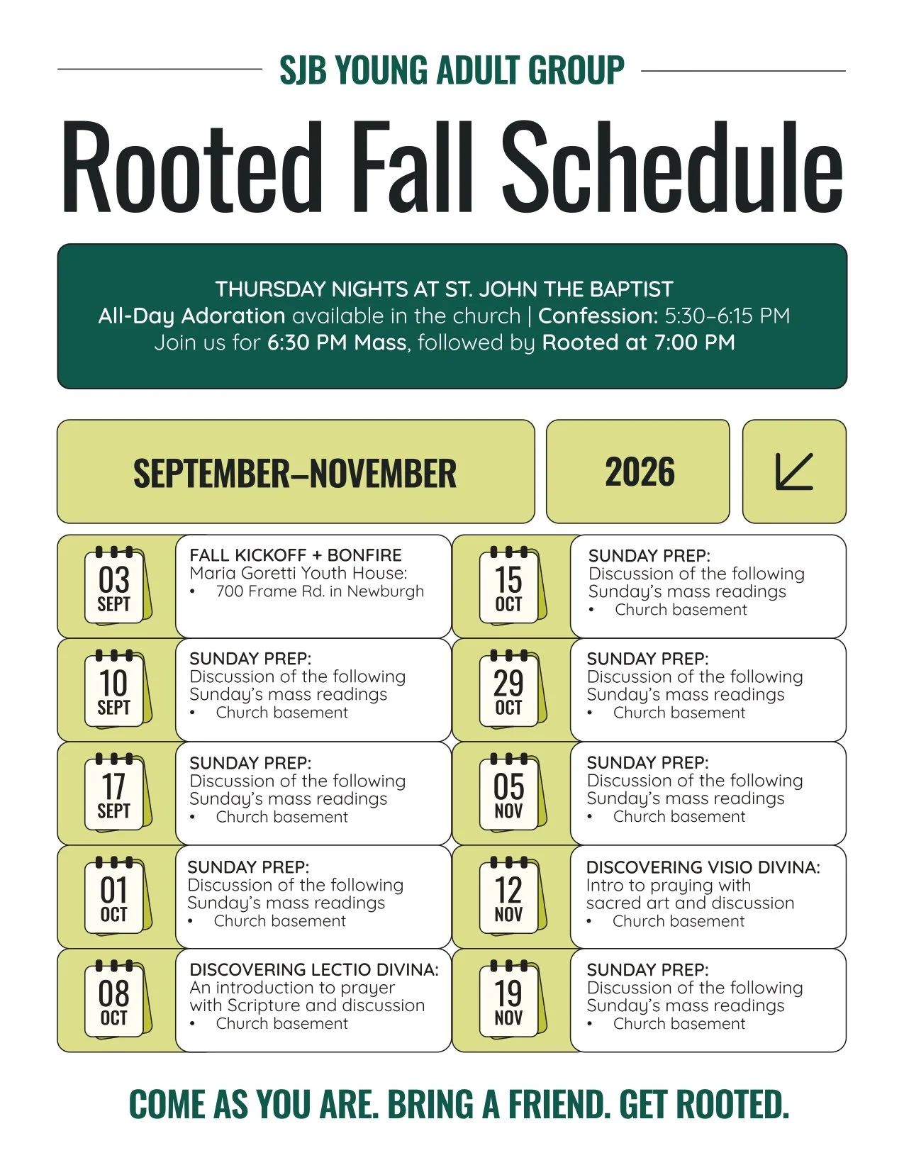 Thursdays – Rooted Young Adults | St. John the Baptist, Newburgh