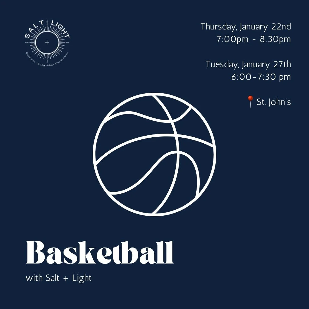 Basketball This Month!

Join us for Basketball this month! Come play, have fun, and enjoy some friendly competition!

📅 Dates:
Thursday, January 22nd
⏰ 7:00pm - 8:30pm

Tuesday, January 27th
⏰ 6:00-7:30 pm

📍 Location: St. Johns