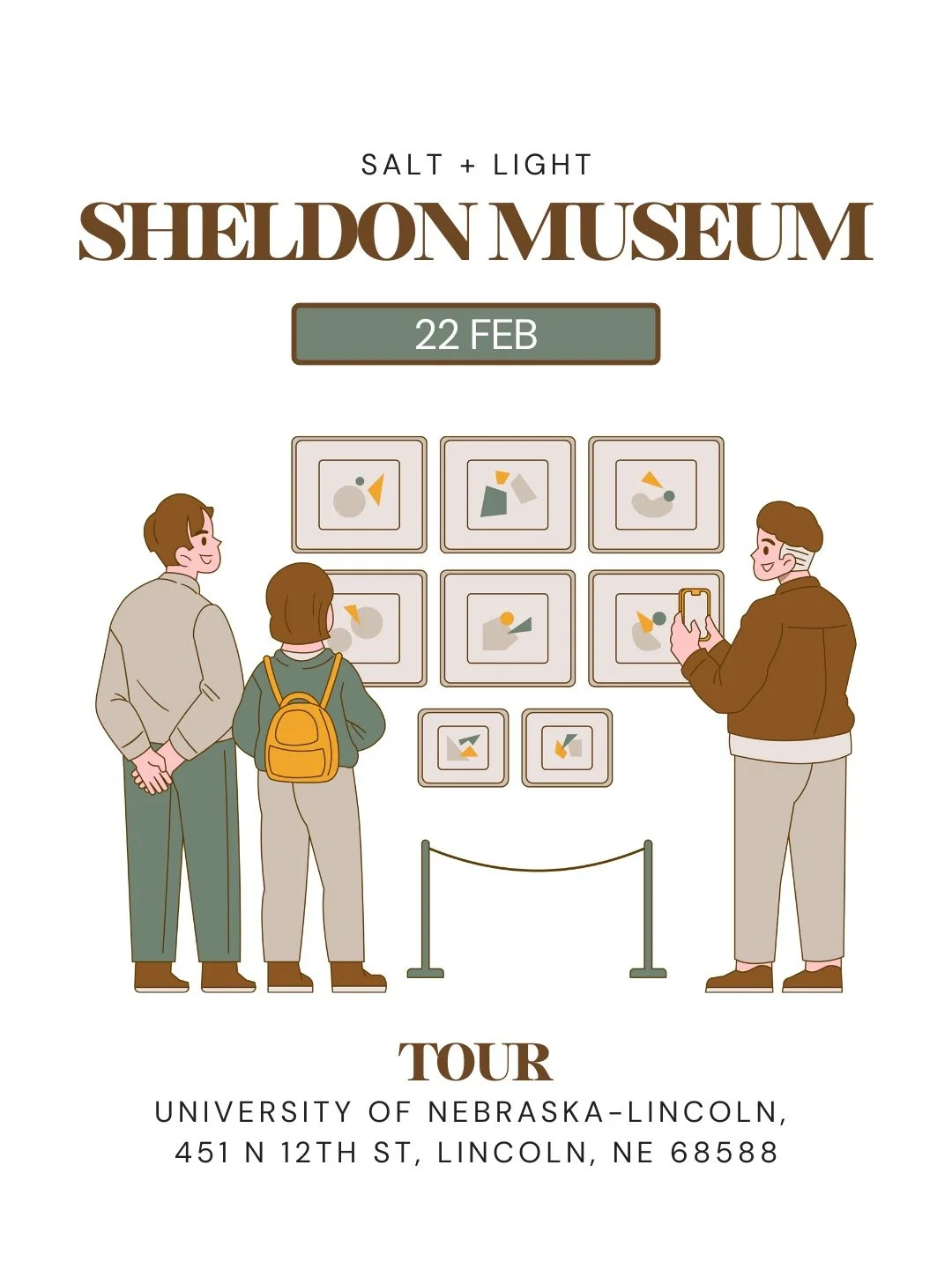 February Excursion: Sheldon Art Gallery!

Join us Sunday at 3:30 PM for a guided tour of the Sheldon Art Gallery, followed by food afterward (location TBD).

🚗 Parking: It&rsquo;s free! The path may be a bit awkward, so be sure to follow the map pro
