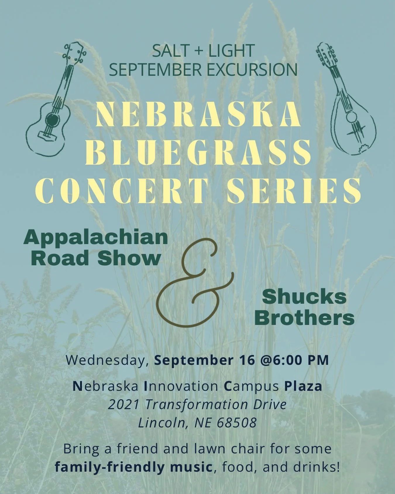 This month we take advantage of what Lincoln has to offer by attending a FREE family-friendly concert as a part of the Nebraska Bluegrass Concert Series!

📍NIC Plaza: 2021 Transformation Drive
🗓️Wednesday, September 16
🕕6:00 PM
🍻Food/Drink availa