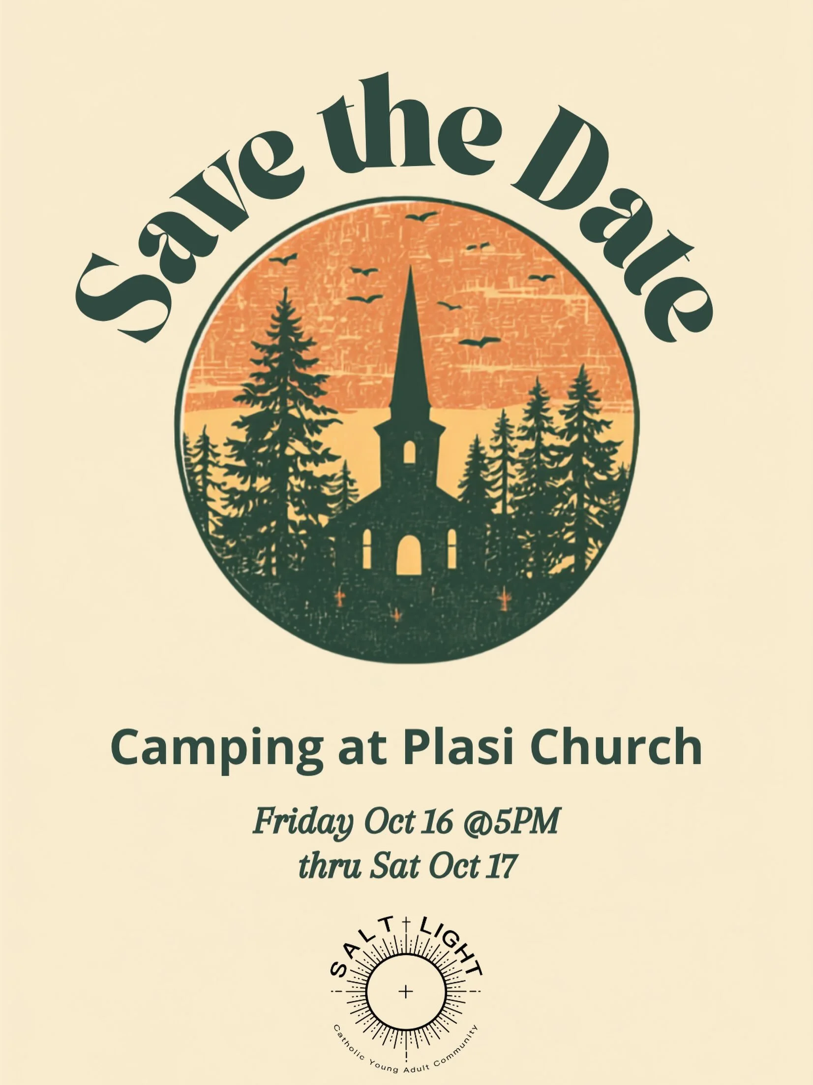 💾 Save the Date for Salt + Light&rsquo;s October camping excursion!

📍Plasi Church in Prague, NE is around a 1hr drive from Lincoln

More details to come.