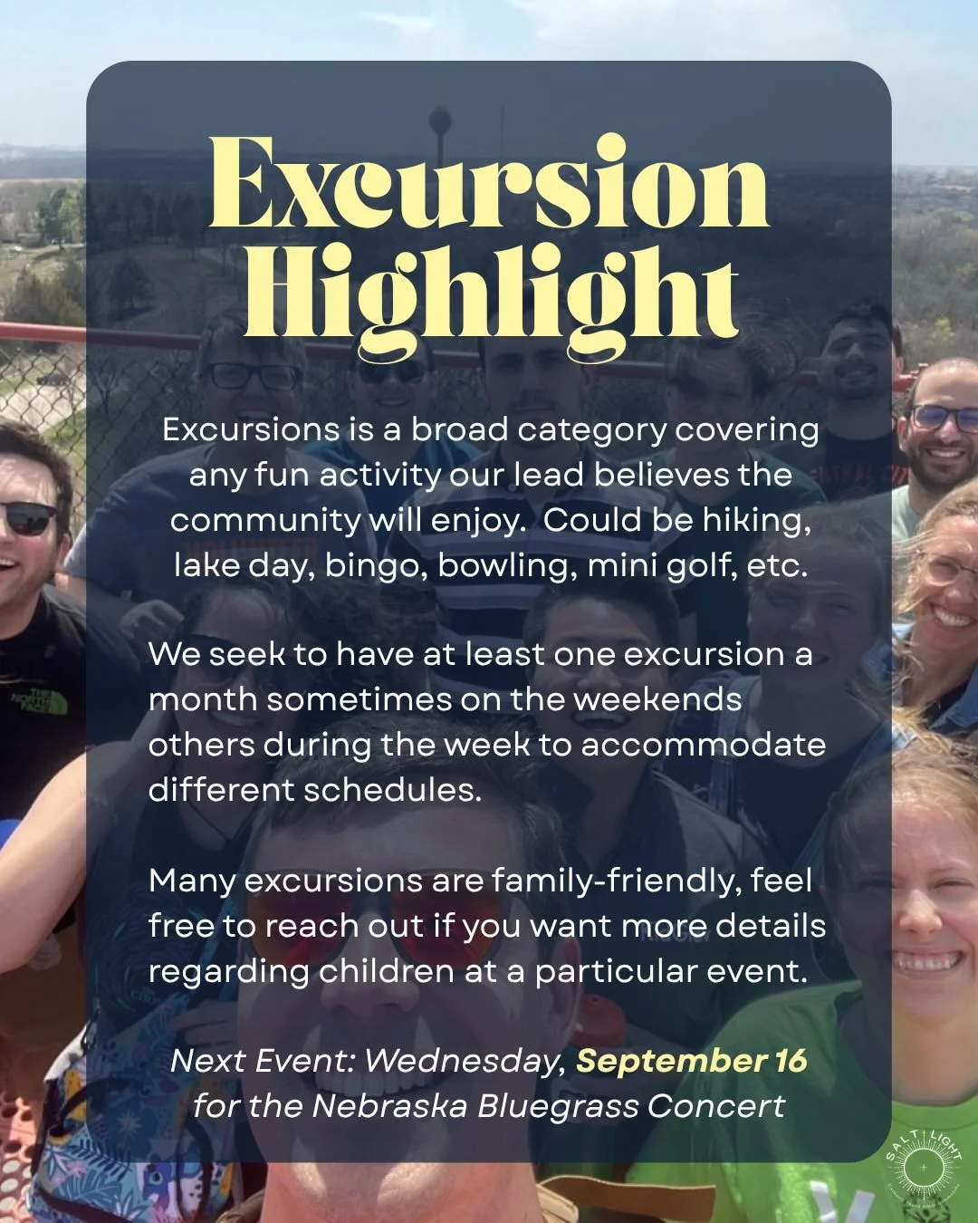 Excursions are a wonderful opportunity for us to get together to have some good clean fun.  As with all our events we either start in a prayer to invite Christ into our activity and/or end in a prayer to thank God for His gift to us.  Doing this remi