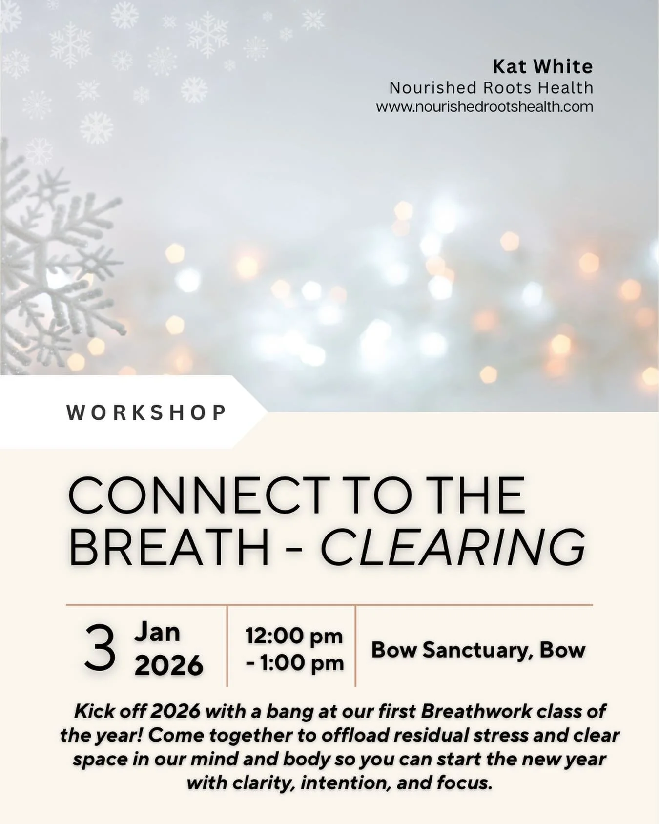 ✨NEW YEAR BREATHWORK: 1/3!✨

Time to recenter, reconnect, and reset as we kick off 2026 with the first Breathwork event of the year on Jan 3rd !

After the intensity of the holiday period, January is the perfect time to pause and connect to your inte