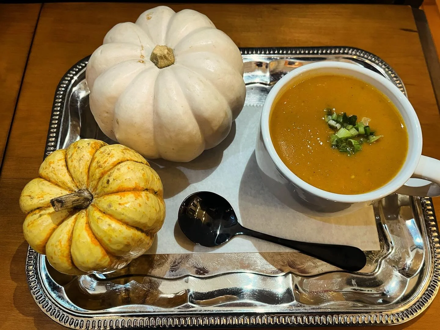 Curry Sweet Potato Soup-it&rsquo;s vegan, it&rsquo;s delicious and it&rsquo;s what we&rsquo;re having for lunch today. Stop in and grab yourself a bowl of comfort!