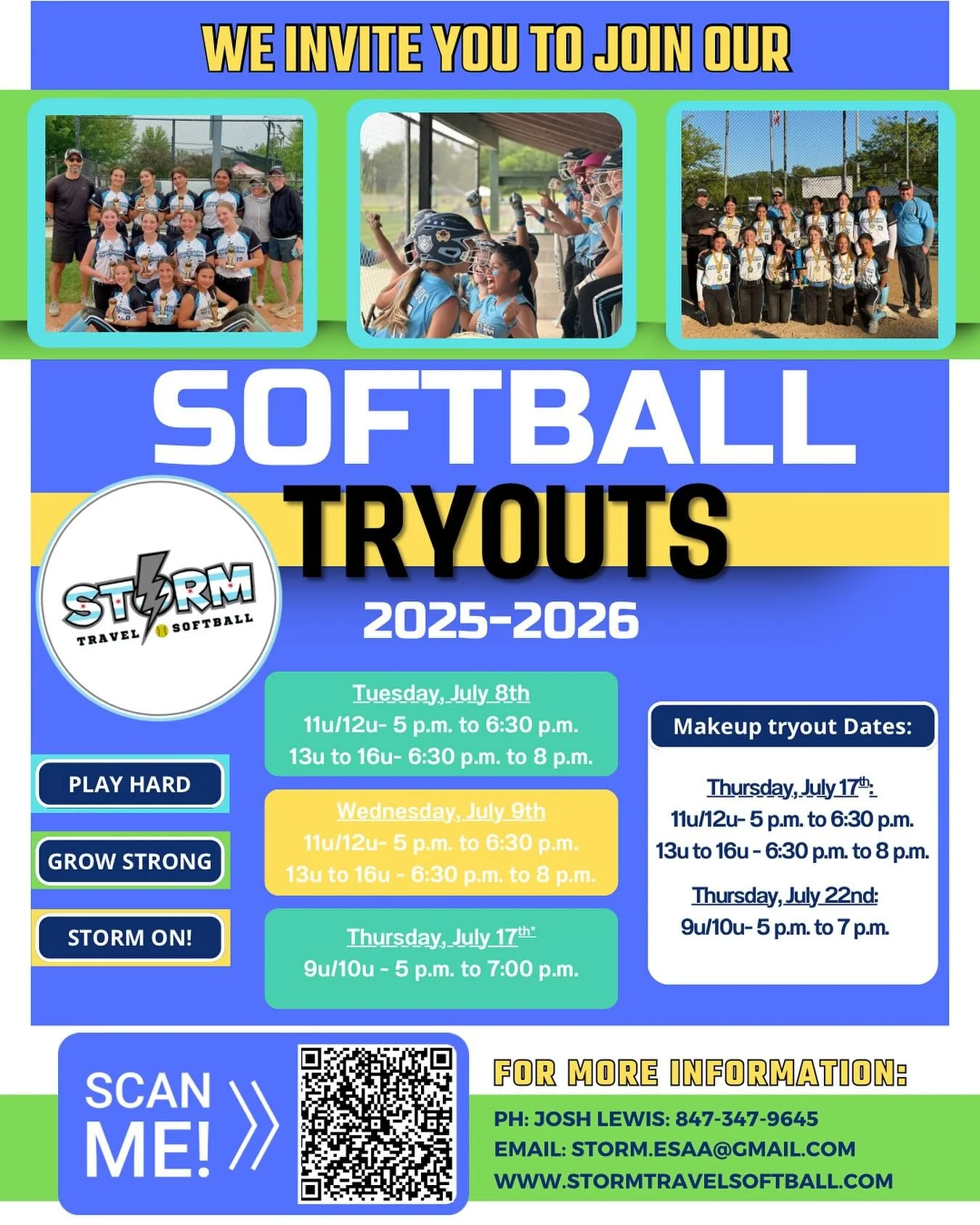 It’s that time of year!
We’re excited to announce tryouts for the 2025–2026 season!
This is your chance to showcase your skills and join the Storm family. ⚡️
Scan the QR code or visit our website to register.
We’ll see you