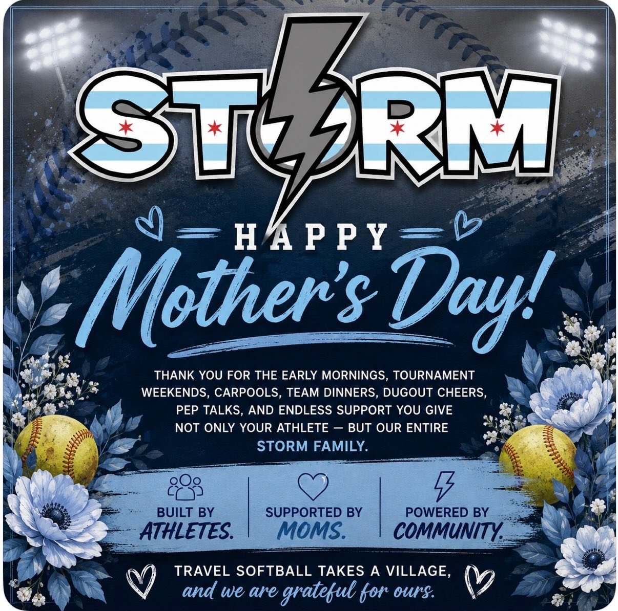 Happy Mother&rsquo;s Day to the moms, grandmas, team moms, and women who help keep Storm going. 🩵🥎 💐

From carpools and dugout chats to long tournament weekends, thank you for showing up for these girls and helping build the community that makes S