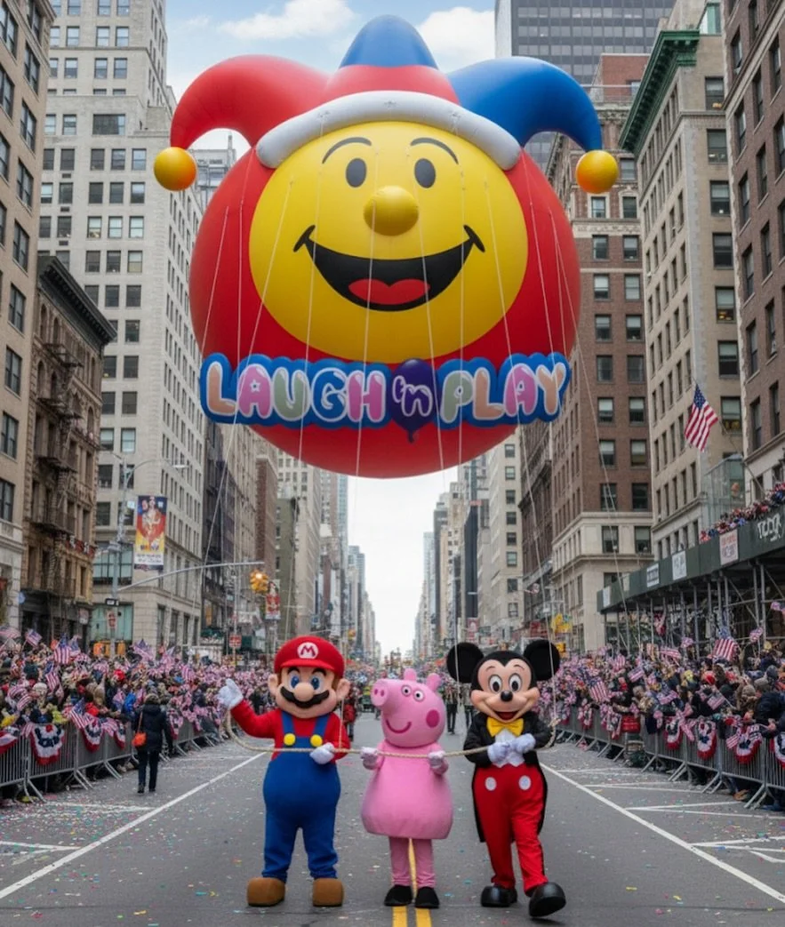 Did you catch our mascots leading our Laugh &lsquo;N Play balloon through the Macy*s Thanksgiving Day Parade?! 😉