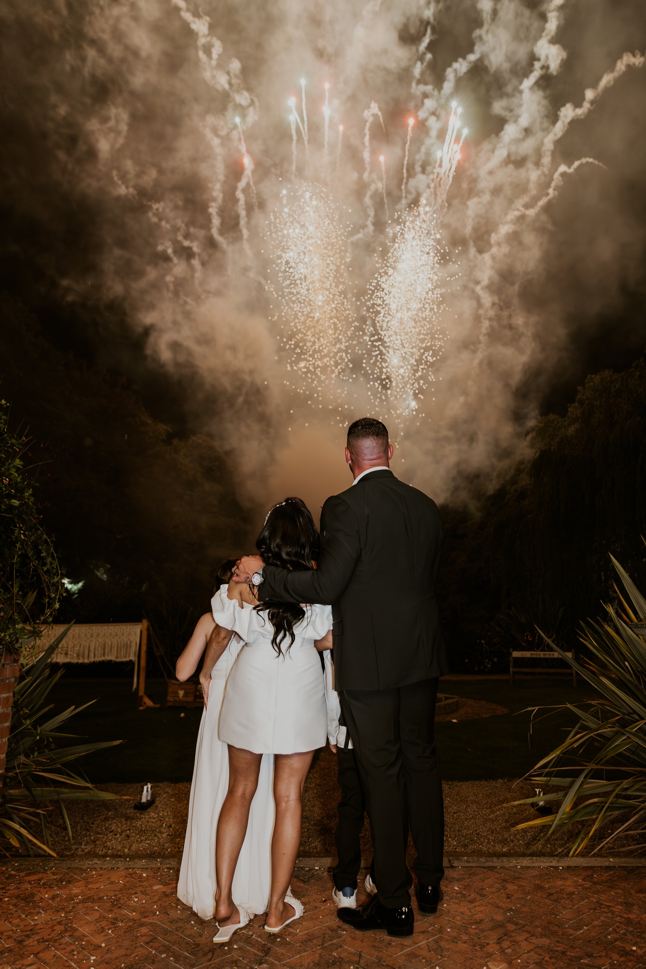  Stylish couple on wedding day with fireworks at Bawtry Hall 