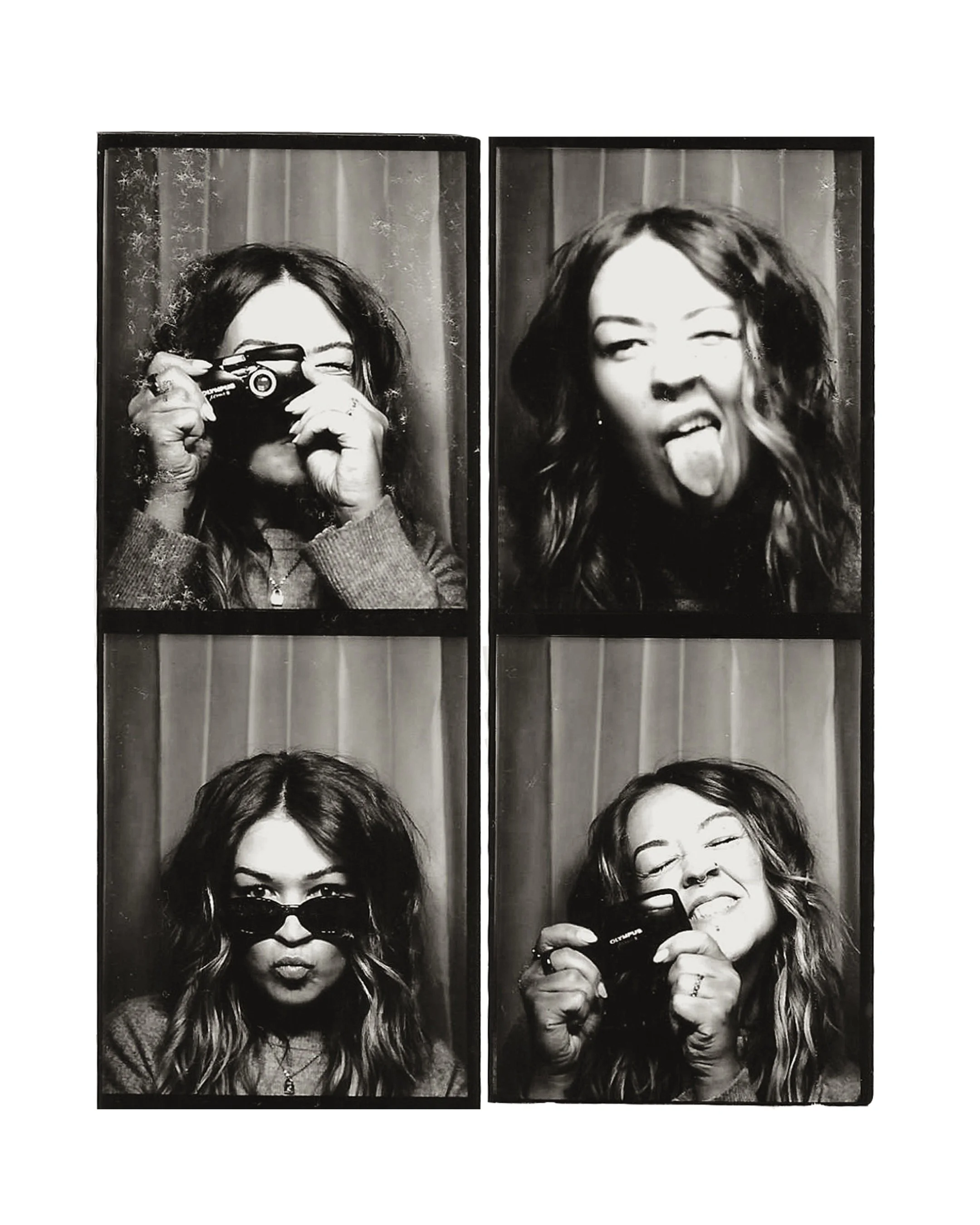 Vintage photobooth images of an editorial wedding photographer holding a camera, showing personality and natural expression