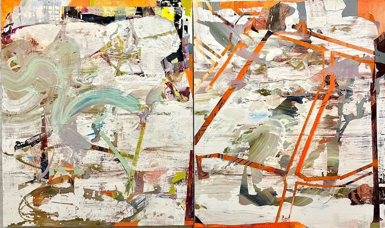 Famiglia Vincenza (How are We to Live With Both Laughter & Tears, Body & Soul), 2026 Acrylic, Photo Transfer, Gold Ink,  and Plaster on Canvas
48" x 80"
SKU: ATW114
 
