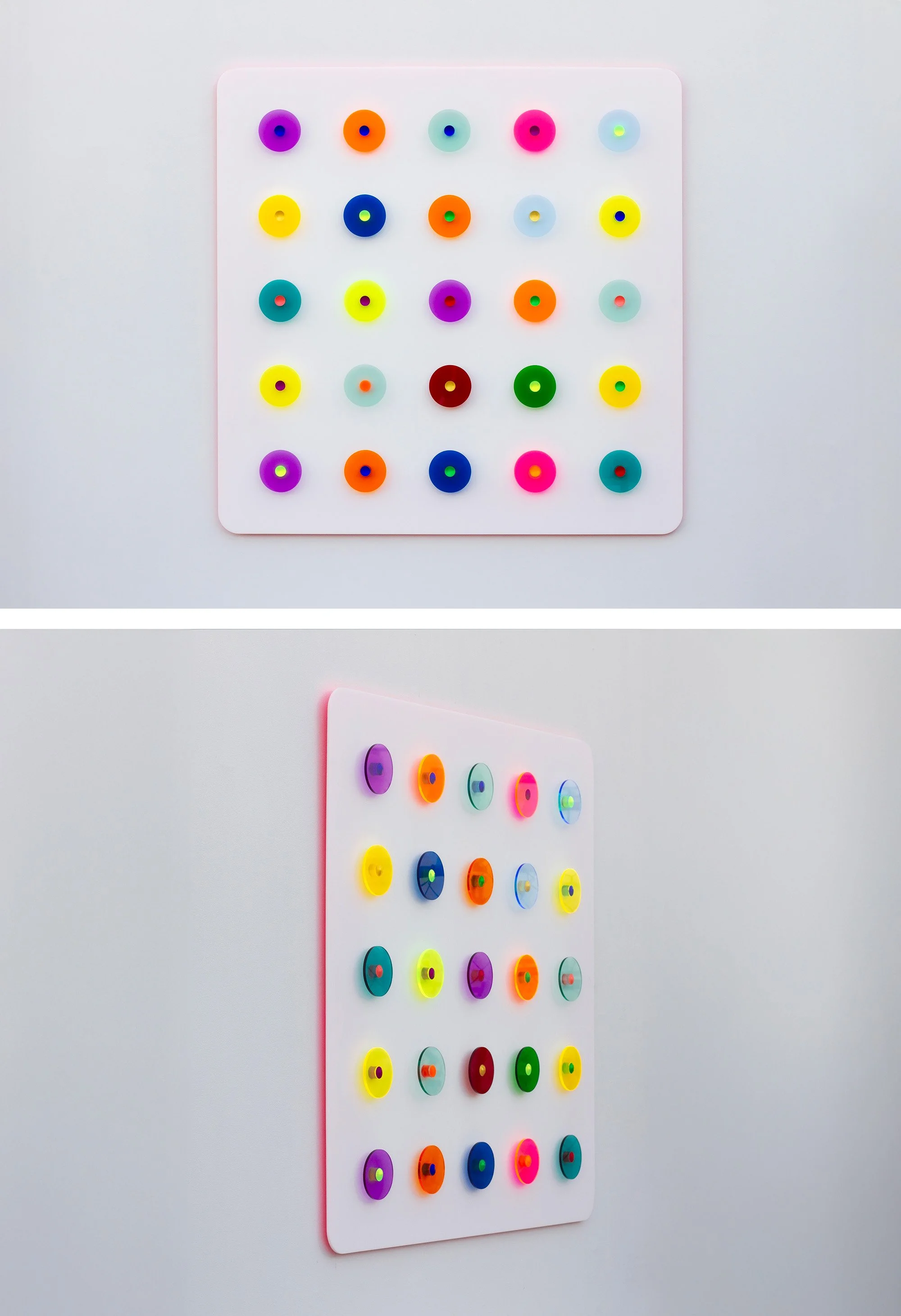 Kinder Shapes For Kings, 2026 
Enamel, White and Clear Acrylic Panel
45.6" x 45.6" x 1.5"
SKU: END134
 